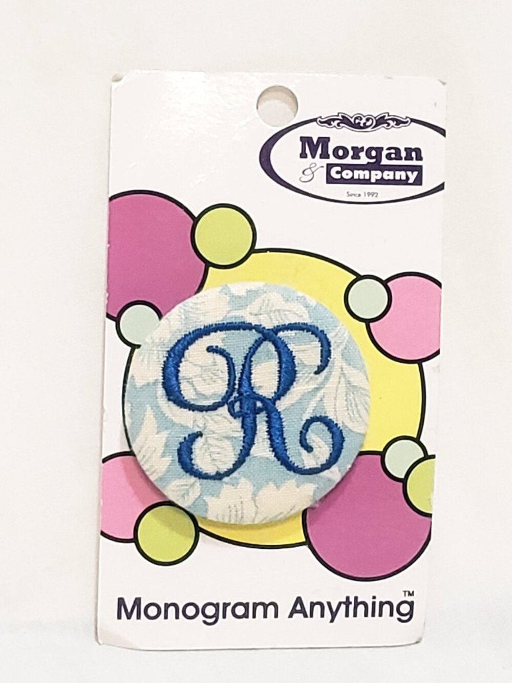 Monogram "R" Embroidery Pin Lapel Pin Button 1.5" Morgan & Company